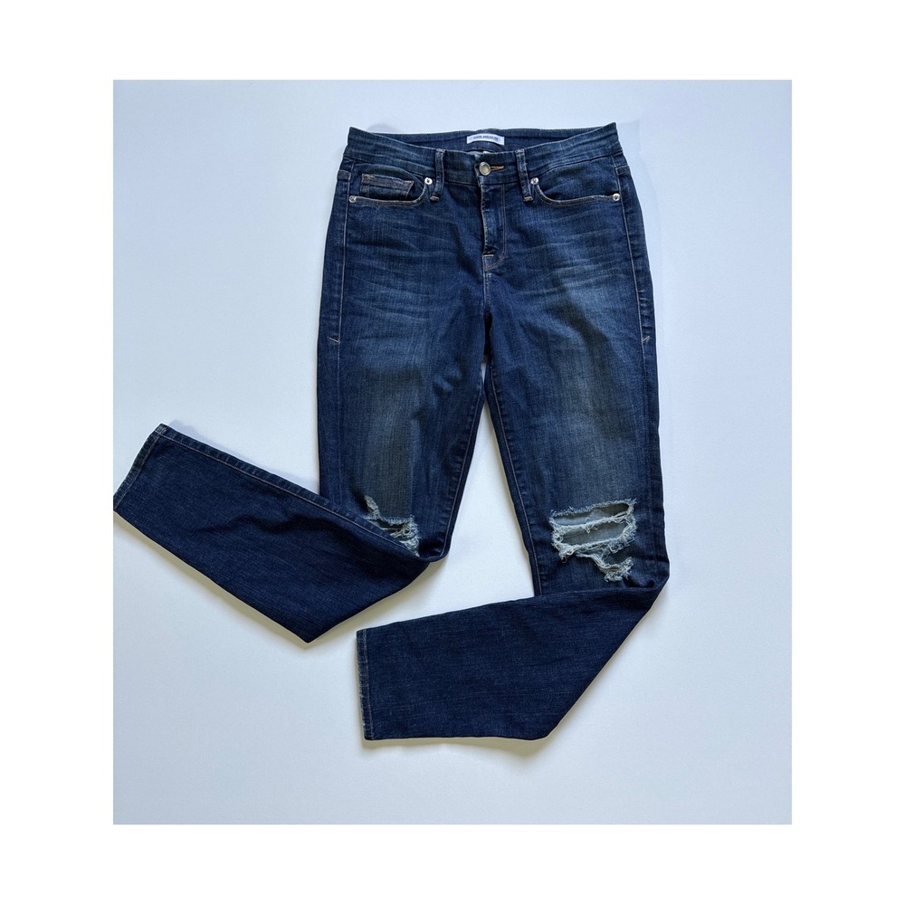 Good American Good Legs Distressed Skinny Jeans Dark Wash Blue 2/26 GAGL148